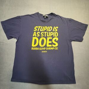 Bubba Gump Shirt Mens XL Blue Short‎ Sleeve Forrest Stupid Is As Stupid Does